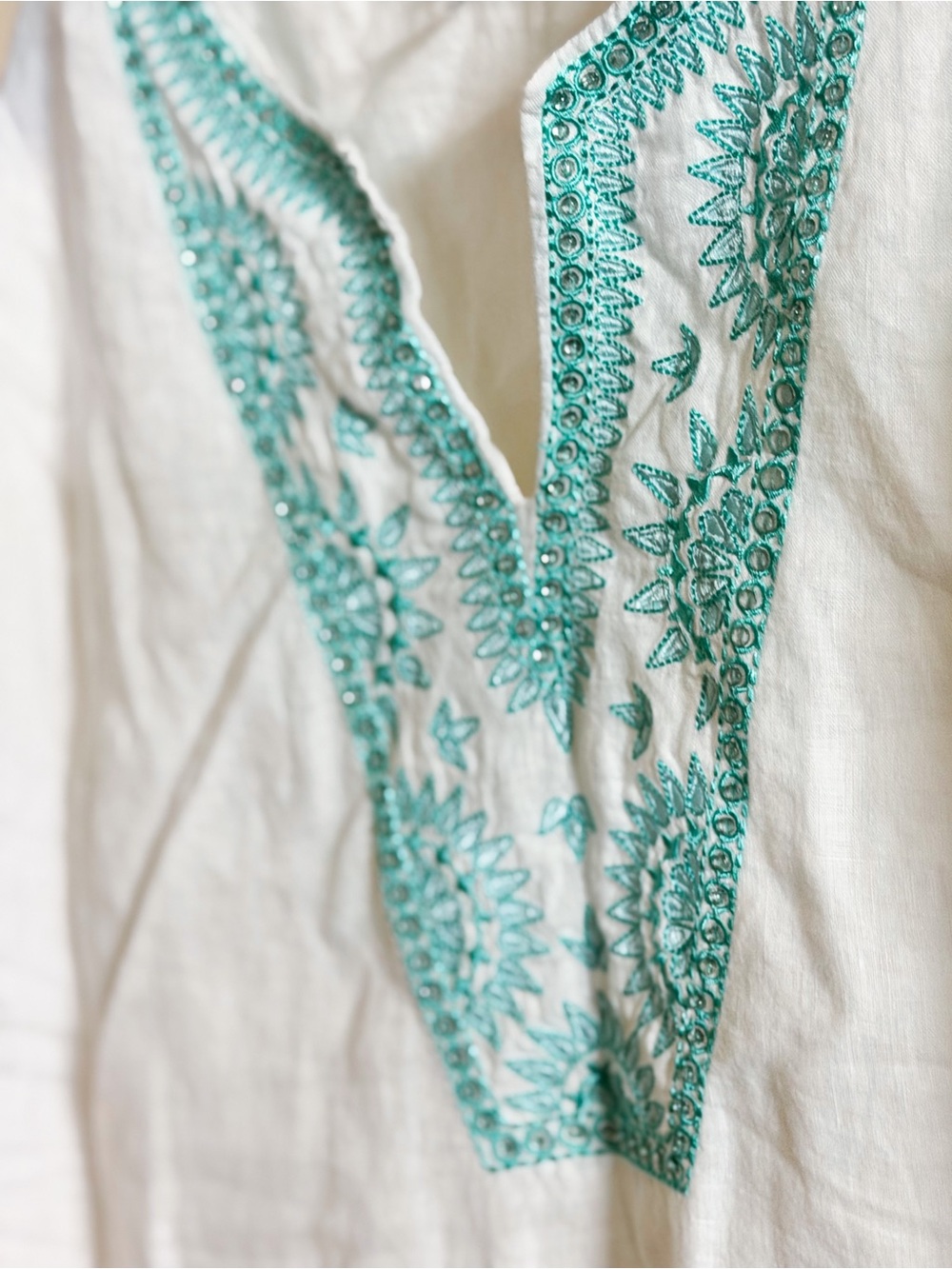 Charter Club Luxury Tunic Women’s Large 100% Linen Breathable Boho Embroidered - Picture 8 of 11